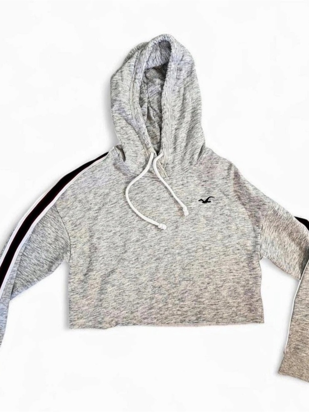 Hollister Color Block Cropped Hoodie Gray & Black Size Small